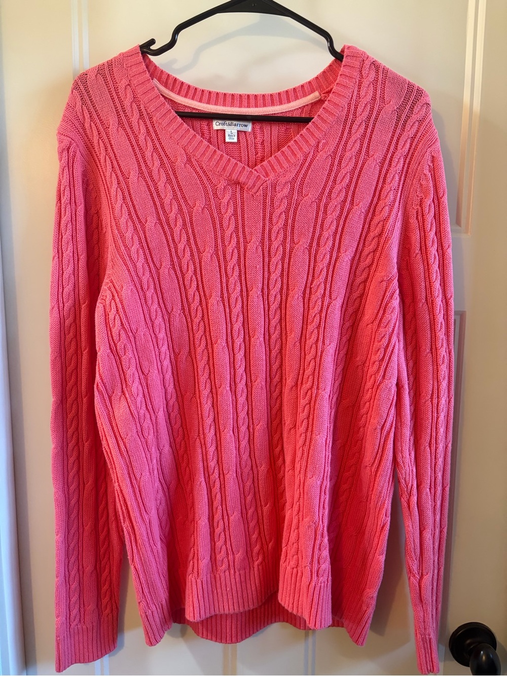 croft & barrow Bright Pink Cable Knit V-Neck Sweater